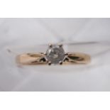 A 1950s 9ct Gold Solitare Diamond Ring with a Single Clear Stone by HGLd, Size M