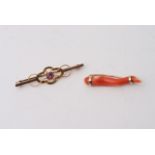 A 9ct Gold Brooch and a Coral Brooch