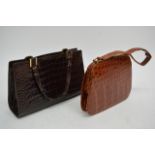 Two vintage snakeskin handbags, one retailed by Fortnum and Mason