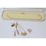 A gold tone Deco jewellery set plus a string of Mo