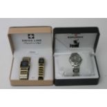 A boxed Swiss Explorer watch and a matching Swiss Line ladies and gents box watch set. (2)