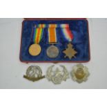 A set of WW1 medals in a case together with a coll