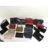 A collection of vintage bags including some leathe