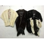 Three vintage fur stoles and a small collection of