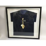 Three framed rock and pop t shirts including two L