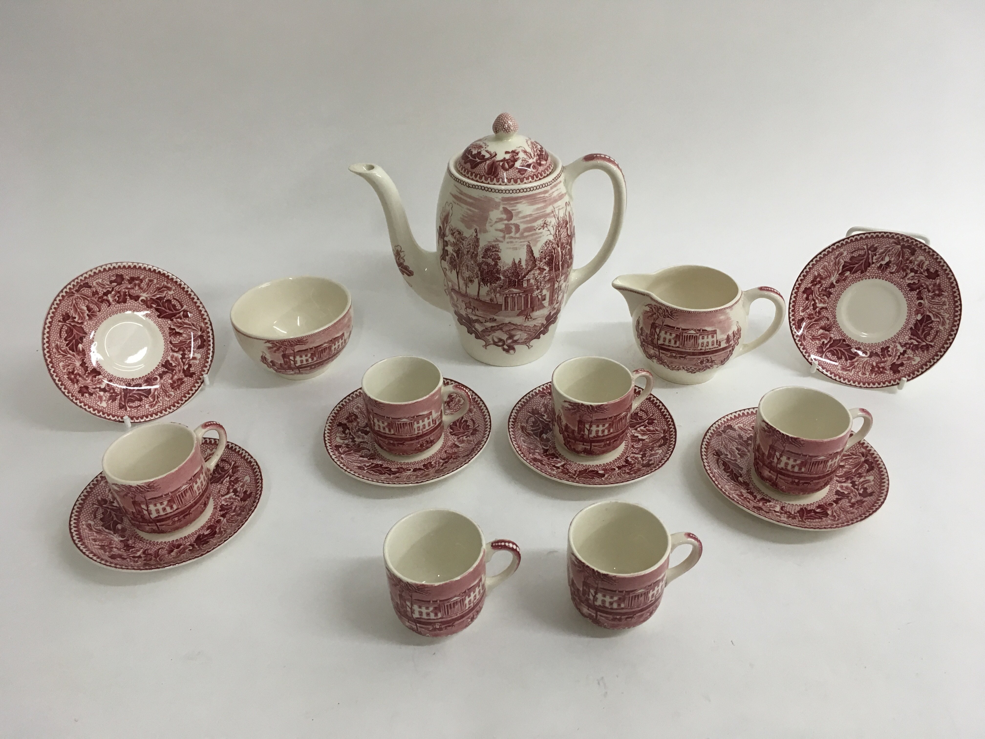 A Johnson Bros. coffee set complete with six cups