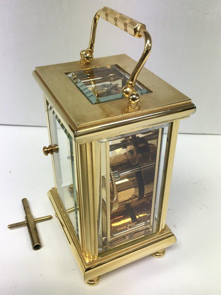 A John Morley gold plated carriage clock in presen - Image 5 of 7