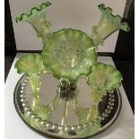 A Victorian green opaline glass epernge comprising