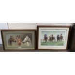 Two large framed horse racing prints comprising a