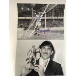 Two black and white football photographs signed by