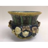 A quality late 19th Century majolica jardiniere decorated with raised relief, diameter approx