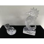 A Waterford crystal model of seahorse and a bird,