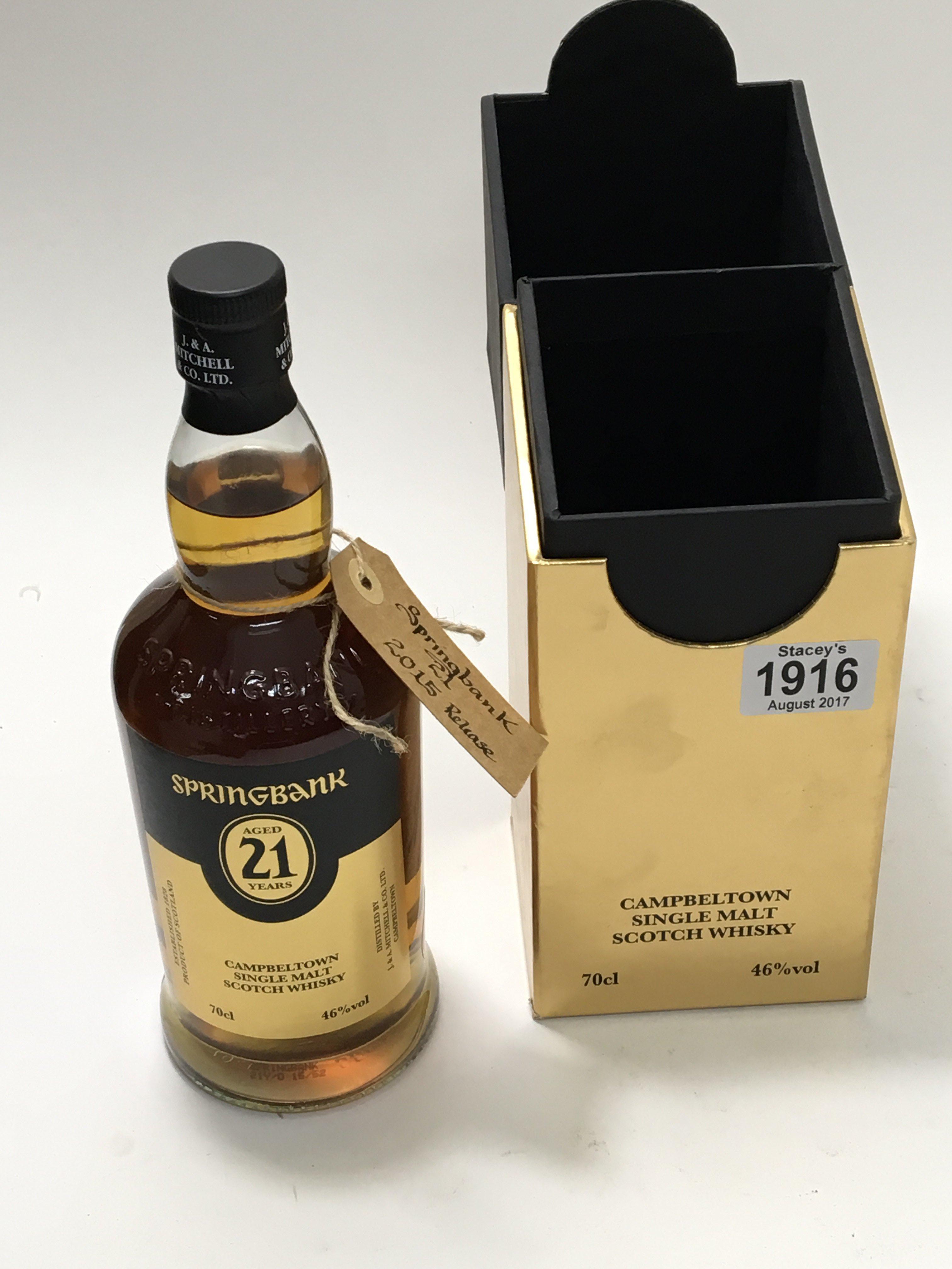 A boxed bottle of limited edition springbook 21 year old single malt whiskey distilled by J & A