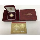 A gold proof 2002 half sovereign in a fitted case