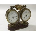 A Victorian desk clock barometer on marble base, w