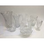 6 glass vases, a glass bowl, glass jug and one oth