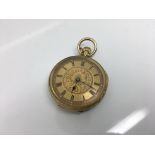 An 18ct gold ladies fob watch. Weight approx 32.17