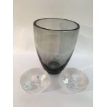 A signed Holmegaard smoked grey art glass vase and