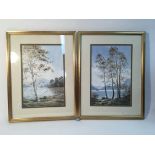 Two prints of lakeside views by J. Beddows. Size a