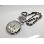 A silver chain and pocket watch. Weight approx 89g