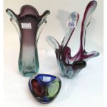 Three pieces of Czech art glass