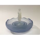 An Art Deco blue glass flower bowl with central ma