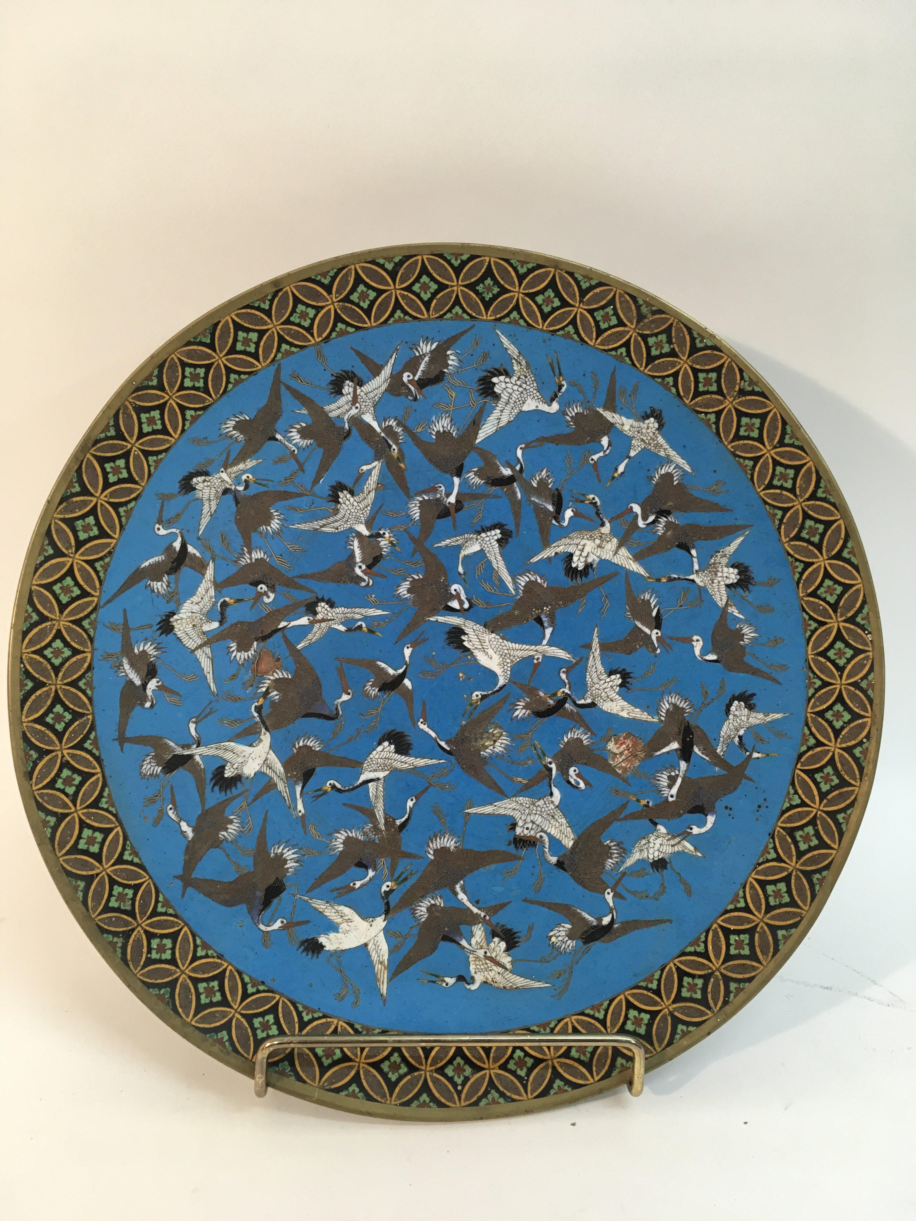 A 19th Chinese cloisonné 'one hundred cranes' shal