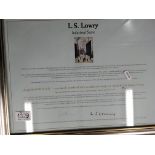 A framed Lowry collection certificate industrial s