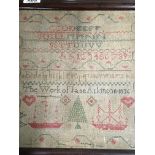 A framed needle work sampler by James Atkins 1836,