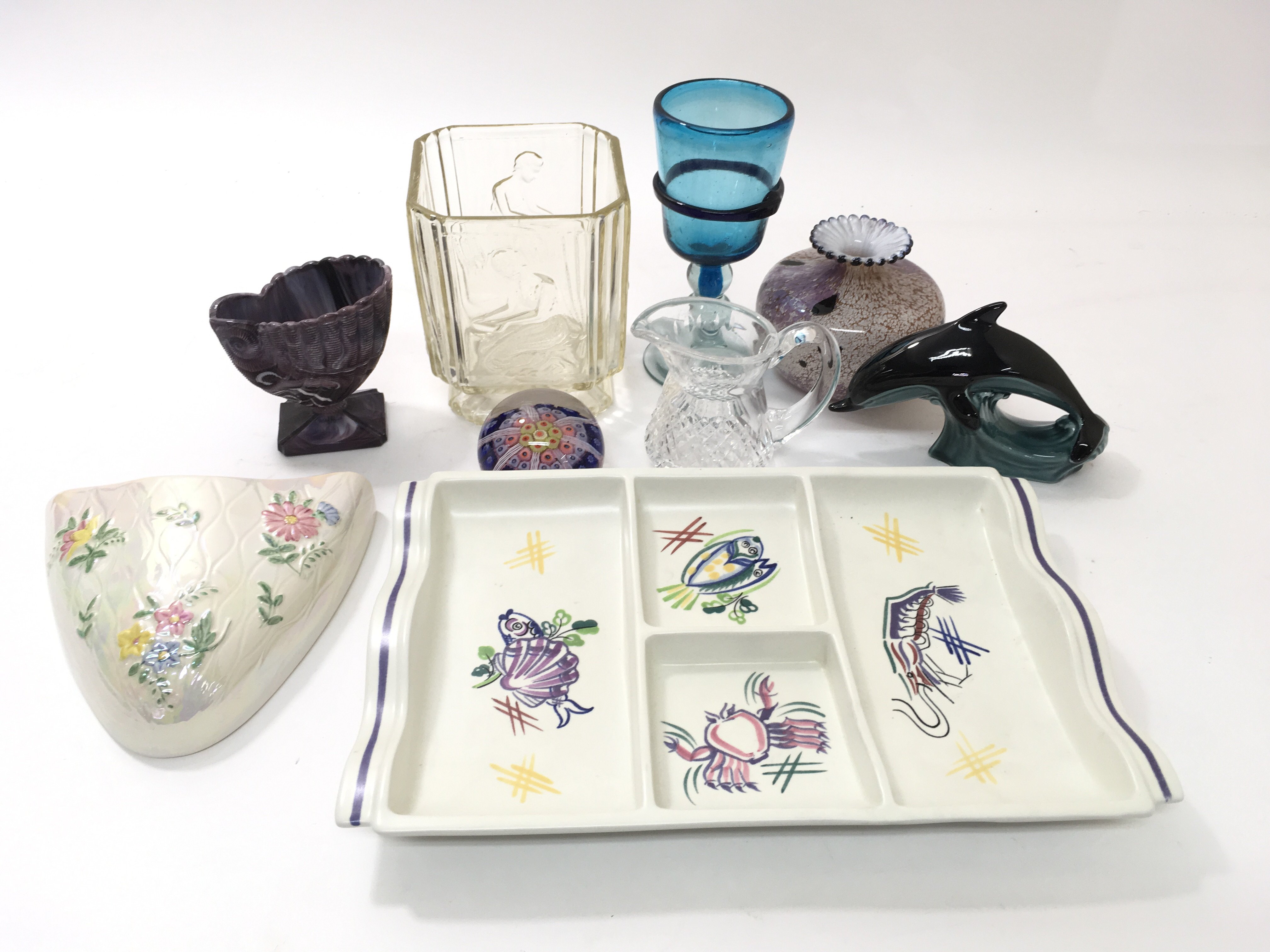 Nine ceramic and glass items to include a Poole po