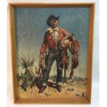 A retro Cuneo print on board of a cowboy.Approxima