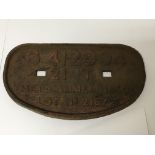 A cast iron railway wagon plate for British rail d