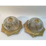 Two contemporary gilt metal and glass dome lights