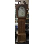 An oak long cased clock with unsigned painted dial