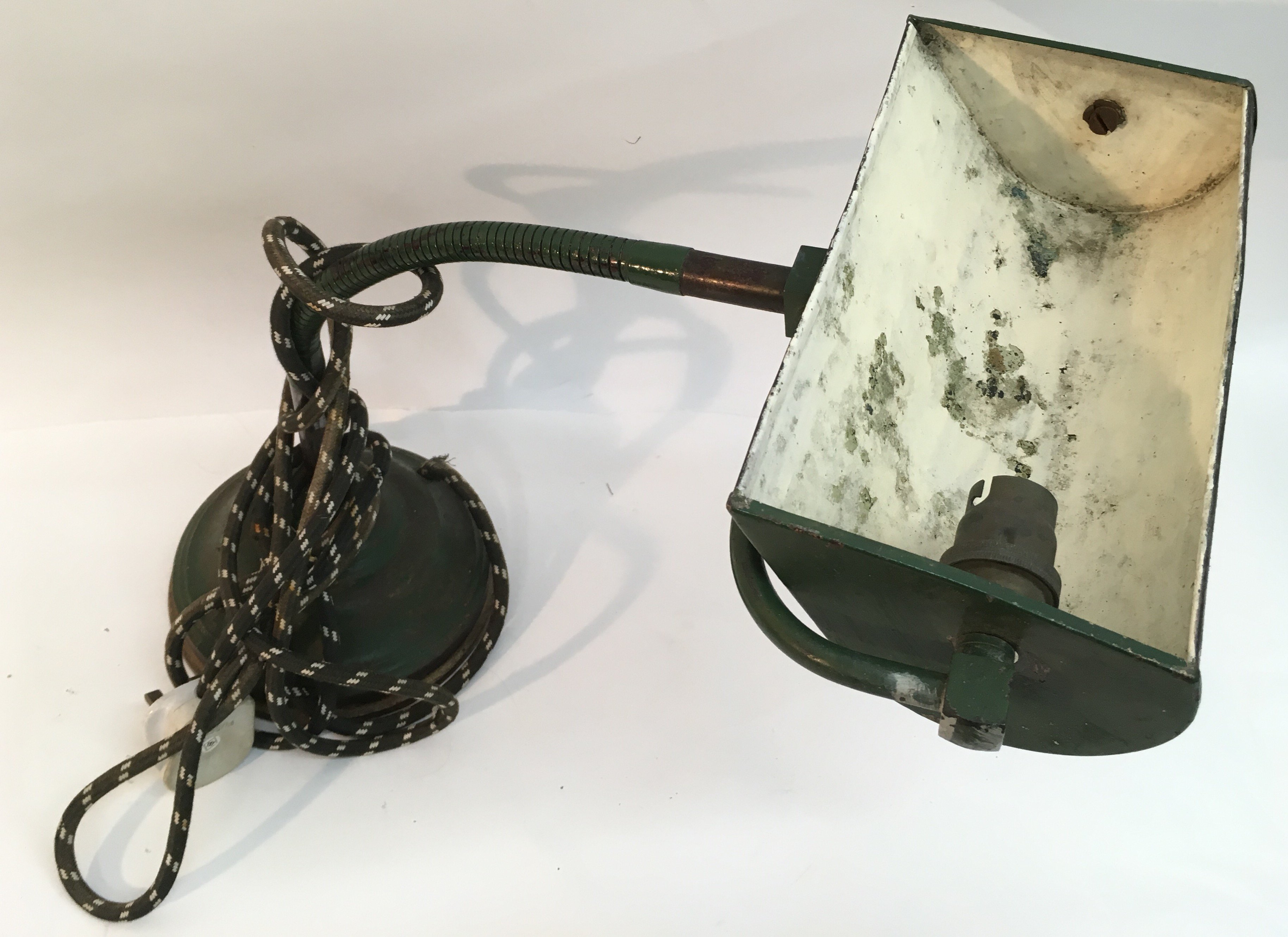 A green metal Meek adjustable desk lamp on stepped - Image 2 of 2