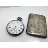 Silver pocket watch together with a silver cigaret