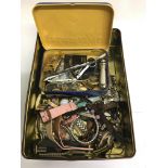 A tin containing assorted watches and odds