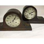 Two oak cased Napoleon Hat shape mantle clocks