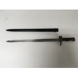 A French WW1 M1892 pattern bayonet they has been modified with the metal scabbard.