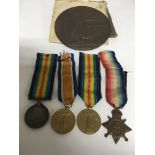 A pair of First World War medals and death plaque awarded to Harry gray p t e north N R and two