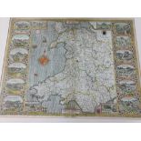 A 17th or early 18th century framed map of Wales by Richard Chifwell, with a book extract to the