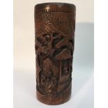 A carved bamboo brush set, approx 28.5cm.