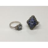 Two silver Art Deco style rings set with coloured stones, approx sizes L and O.