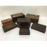 A collection of wooden boxes including a rosewood tea caddy, paint box etc.