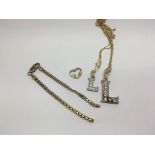 A collection of gold jewellery including two L pen