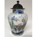 A large Chinese Wucai lidded vase of baluster form