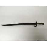 A French M1866 pattern bayonet for use with the 11mm Chassepot needle fire rifle. Embossed on the