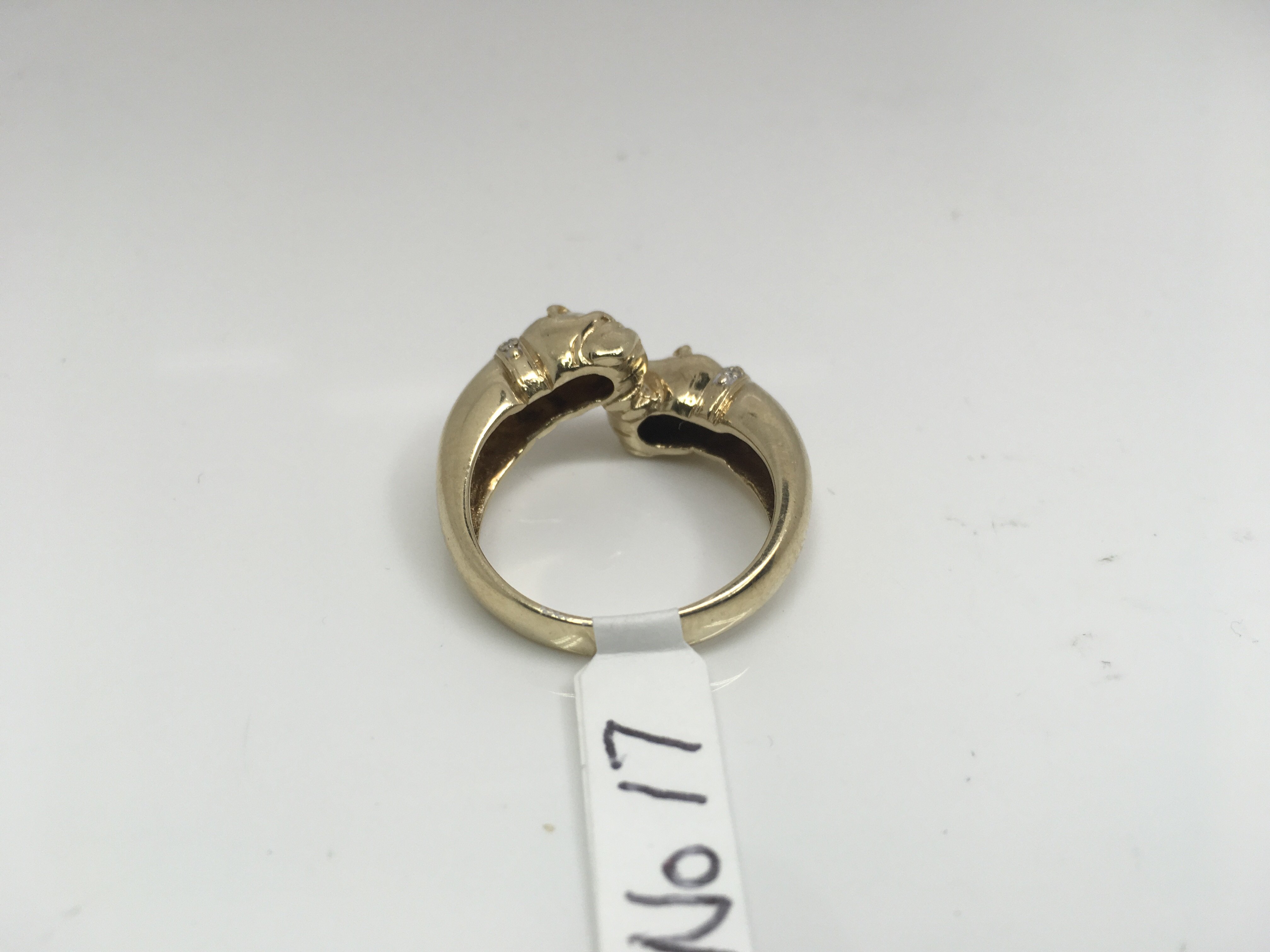 A double headed bull dog ring with diamond set collars. Weight approx 7.85g Size approx U - Image 2 of 2