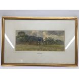 )A framed watercolour landscape painting of rural fields by Ernest Inchboard, dated 1909, applied