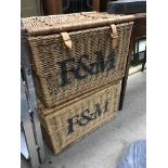 Two Fortnum & Mason wicker baskets.